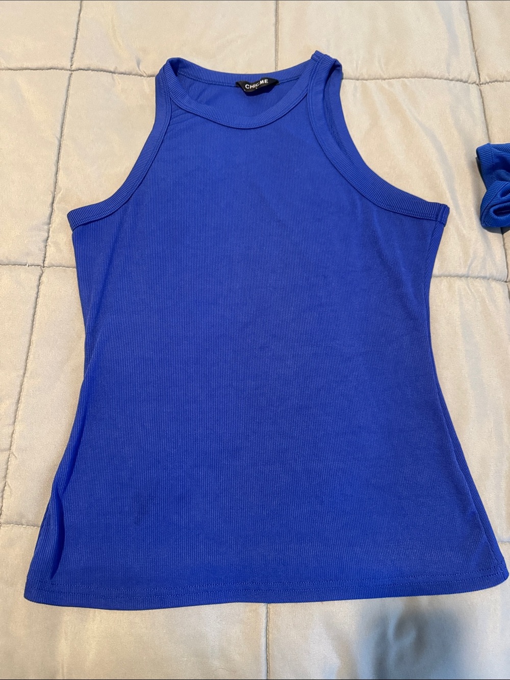 Royal Blue Ribbed High-Neck Tank